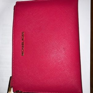 Hot pink mk wristlet saffiano leather